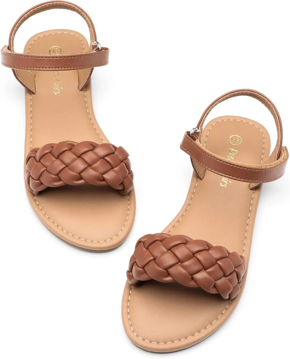 DREAM PAIRS Girls Sandals Classic Open Toe Braided Flat Sandals Summer Dress Shoes