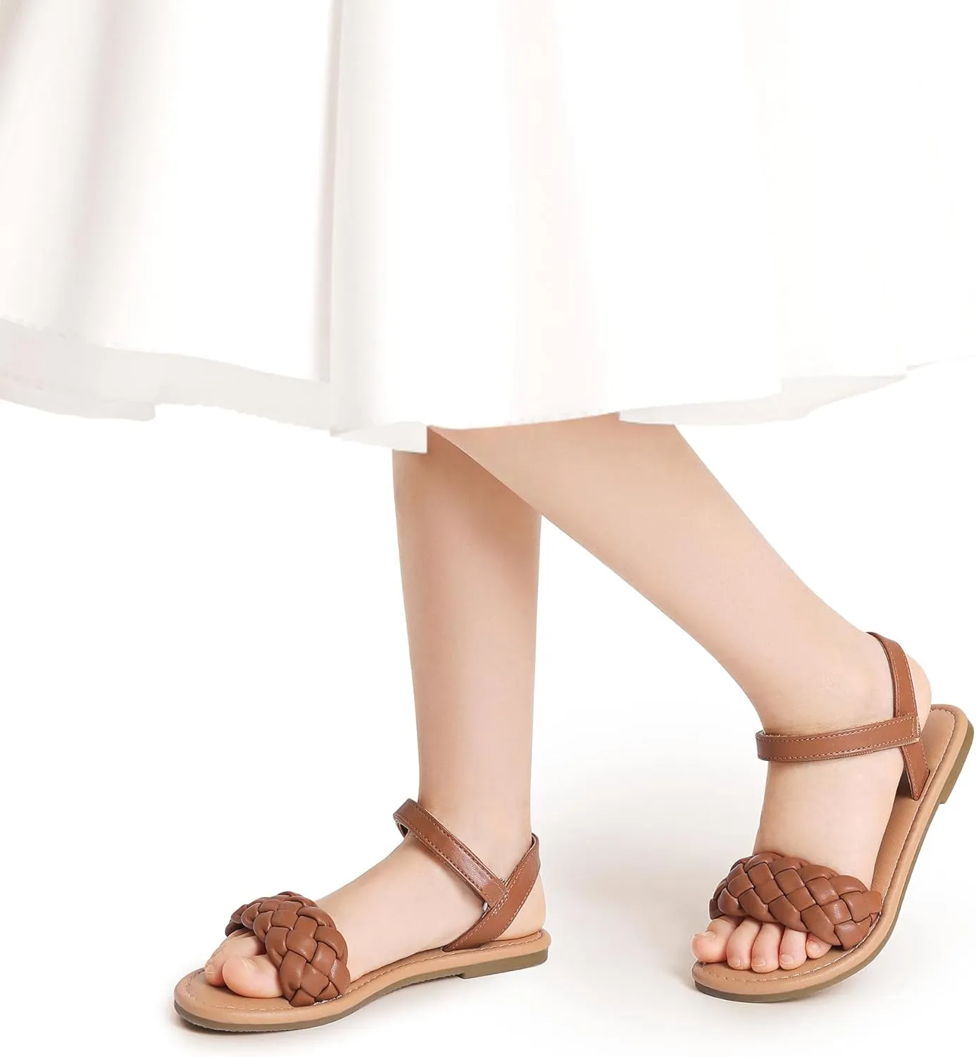 DREAM PAIRS Girls Sandals Classic Open Toe Braided Flat Sandals Summer Dress Shoes