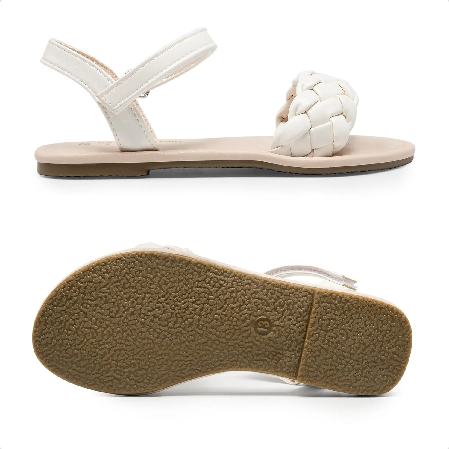DREAM PAIRS Girls Sandals Classic Open Toe Braided Flat Sandals Summer Dress Shoes