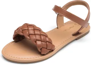 DREAM PAIRS Girls Sandals Classic Open Toe Braided Flat Sandals Summer Dress Shoes