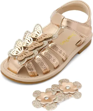 DREAM PAIRS Girls Sandals Closed-Toe Sandals with Interchangeable DIY Flower Dress Summer Shoes Toddler/Little Kid
