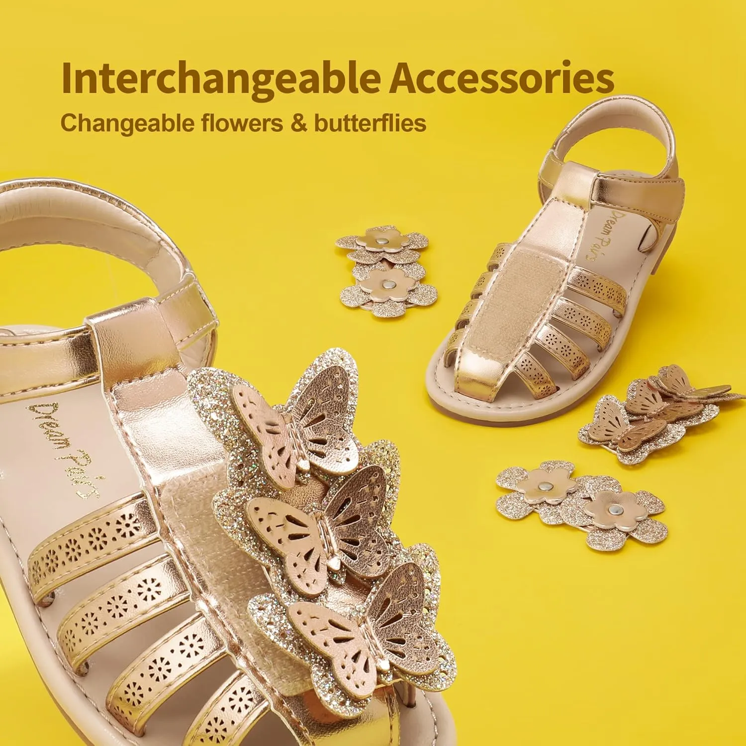 DREAM PAIRS Girls Sandals Closed-Toe Sandals with Interchangeable DIY Flower Dress Summer Shoes Toddler/Little Kid