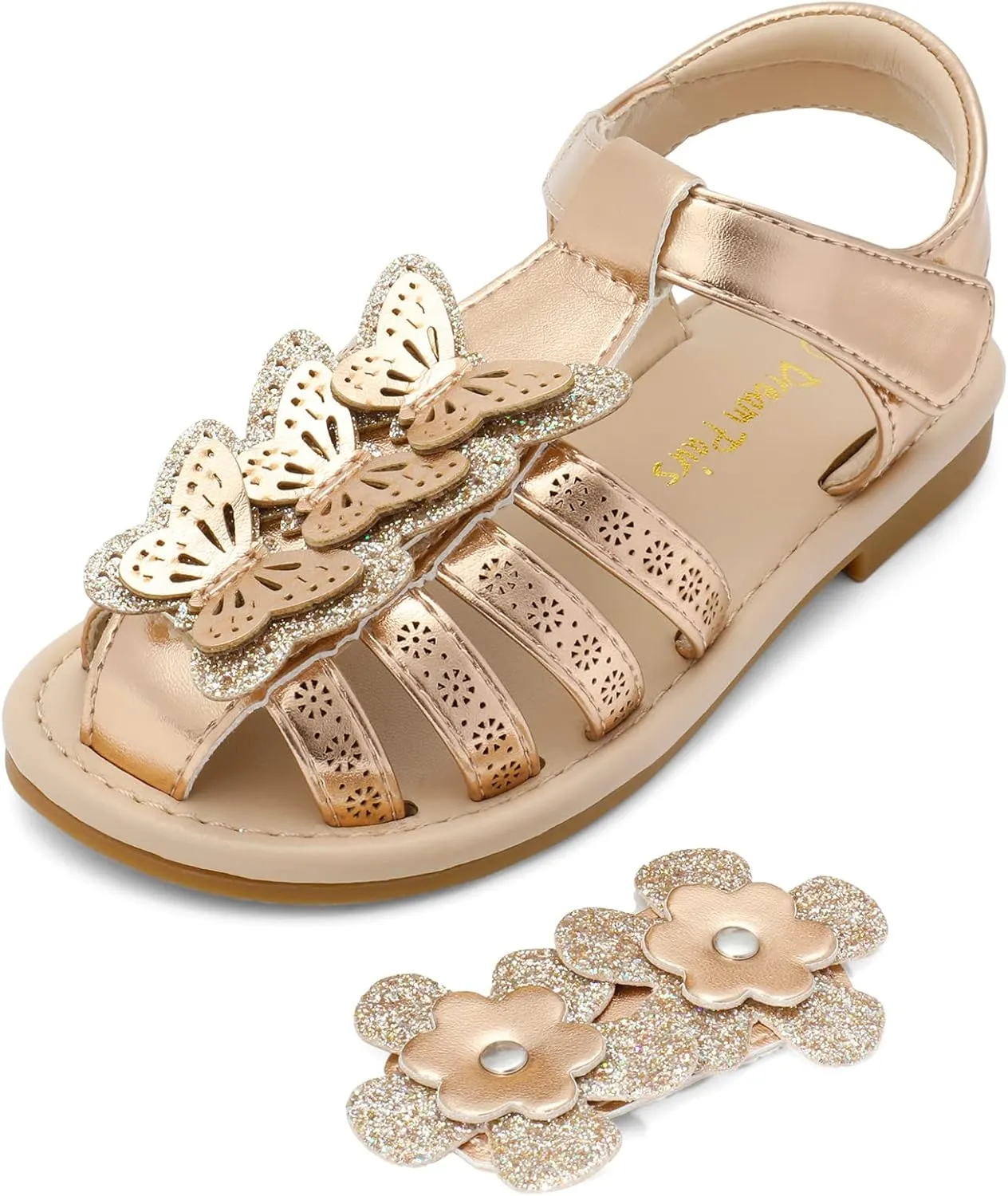 DREAM PAIRS Girls Sandals Closed-Toe Sandals with Interchangeable DIY Flower Dress Summer Shoes Toddler/Little Kid