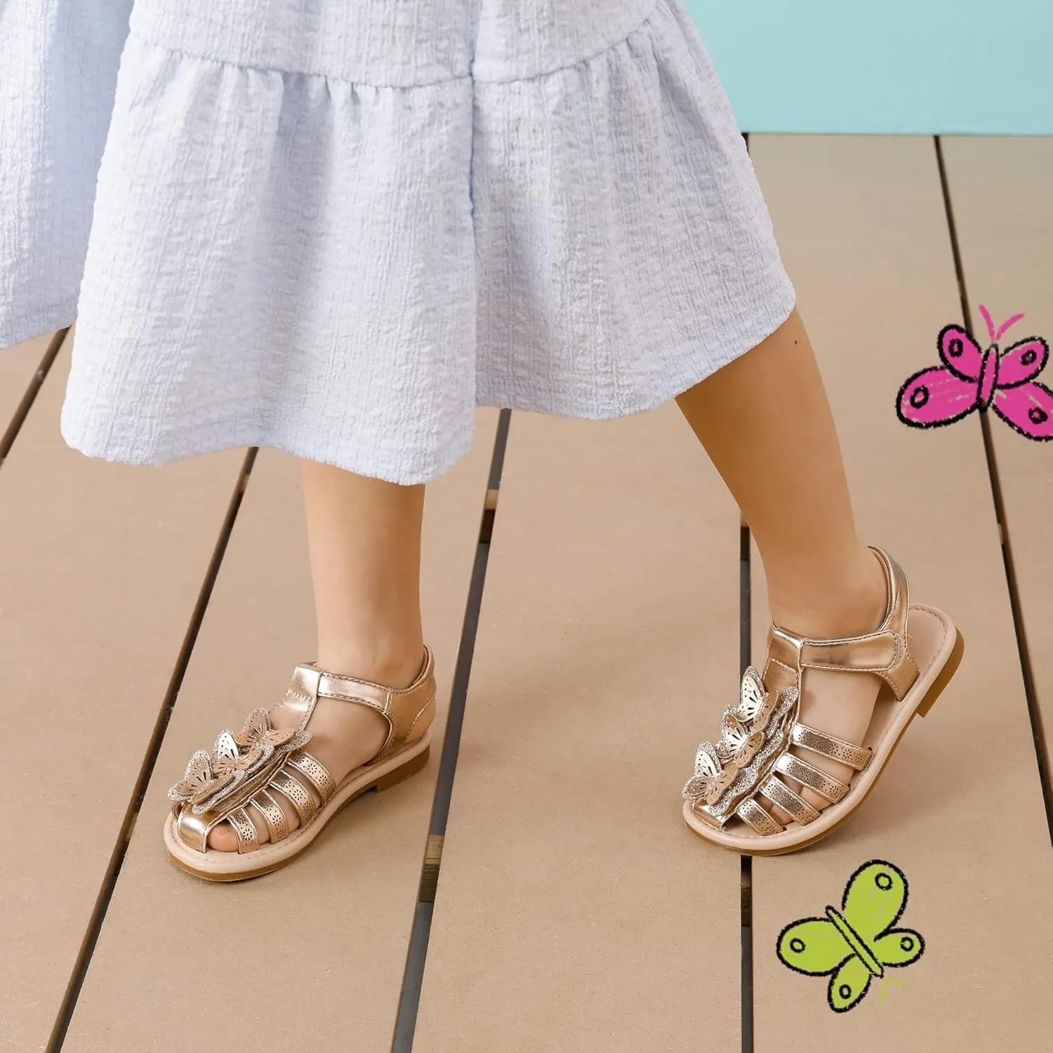 DREAM PAIRS Girls Sandals Closed-Toe Sandals with Interchangeable DIY Flower Dress Summer Shoes Toddler/Little Kid