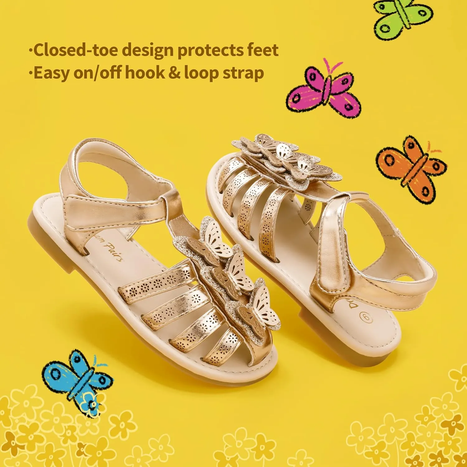 DREAM PAIRS Girls Sandals Closed-Toe Sandals with Interchangeable DIY Flower Dress Summer Shoes Toddler/Little Kid