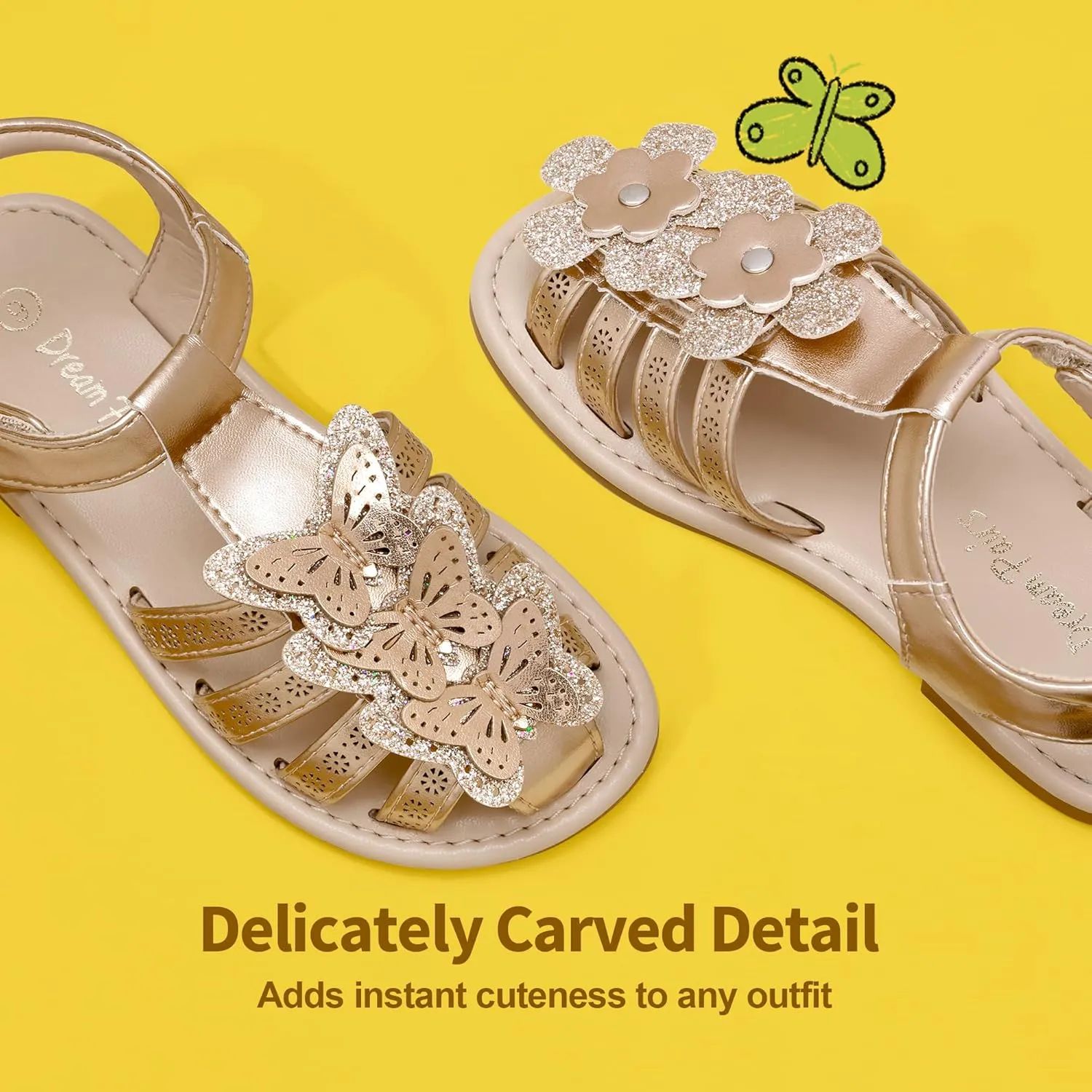 DREAM PAIRS Girls Sandals Closed-Toe Sandals with Interchangeable DIY Flower Dress Summer Shoes Toddler/Little Kid