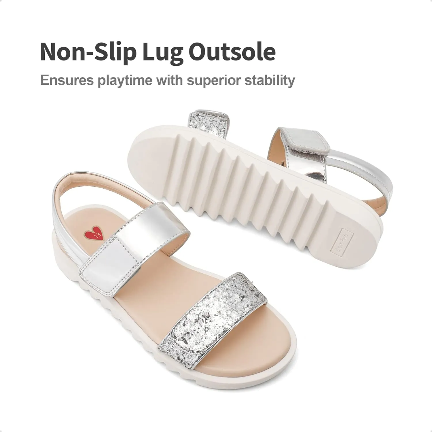 DREAM PAIRS Girls Sandals Glitter Two Strapped Casual Open Toe Sandals Little Kid/Big Kid