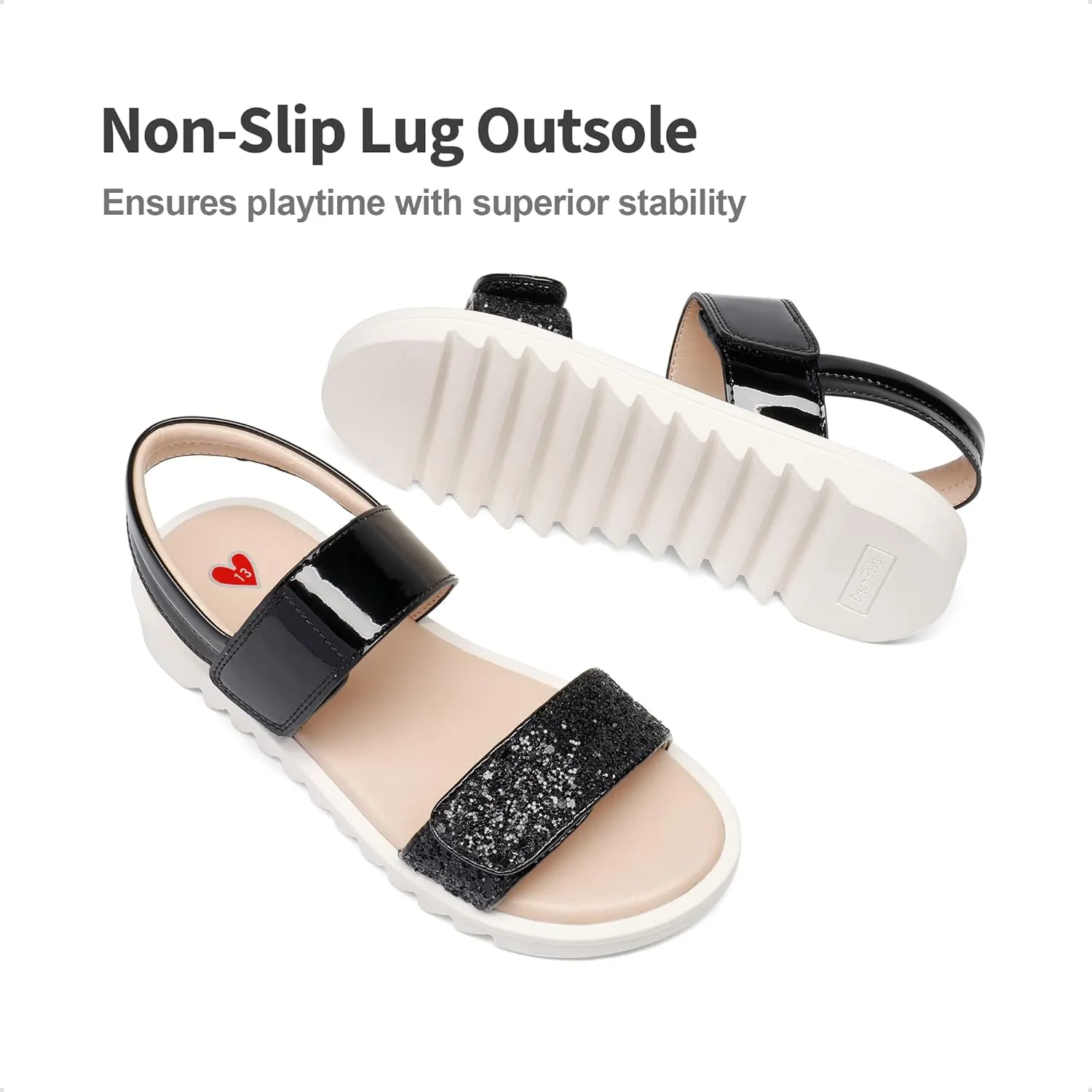 DREAM PAIRS Girls Sandals Glitter Two Strapped Casual Open Toe Sandals Little Kid/Big Kid