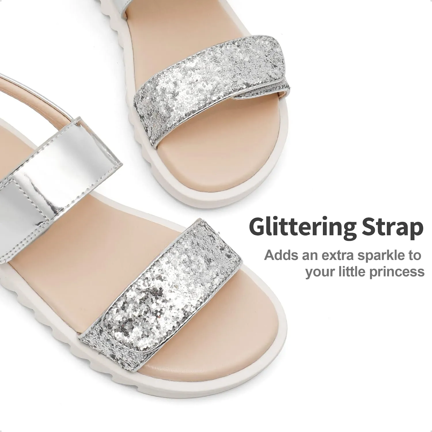 DREAM PAIRS Girls Sandals Glitter Two Strapped Casual Open Toe Sandals Little Kid/Big Kid