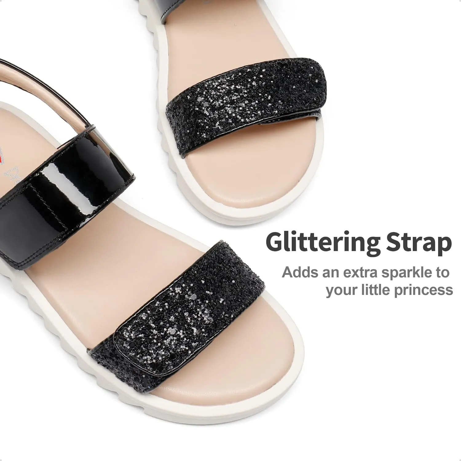 DREAM PAIRS Girls Sandals Glitter Two Strapped Casual Open Toe Sandals Little Kid/Big Kid