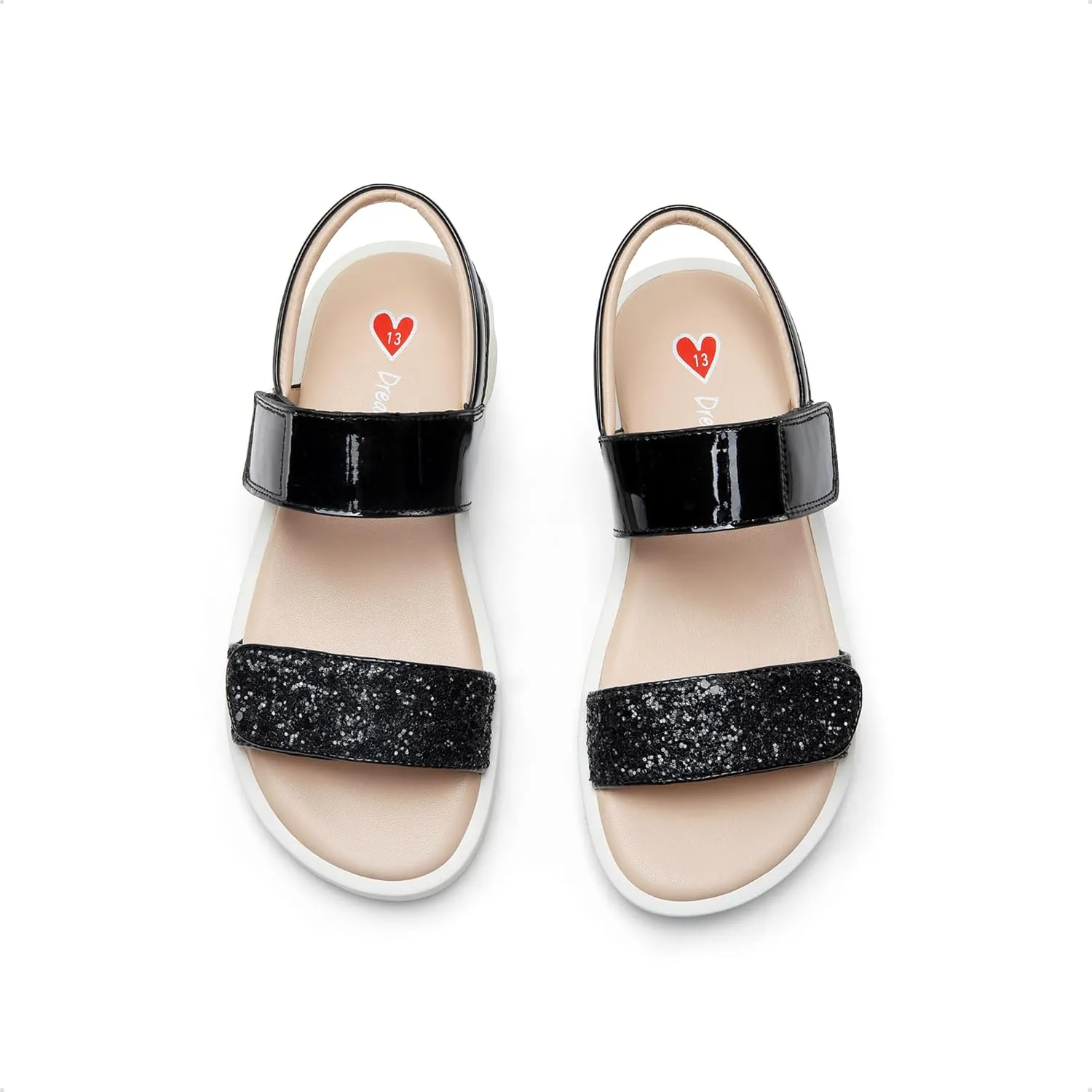 DREAM PAIRS Girls Sandals Glitter Two Strapped Casual Open Toe Sandals Little Kid/Big Kid