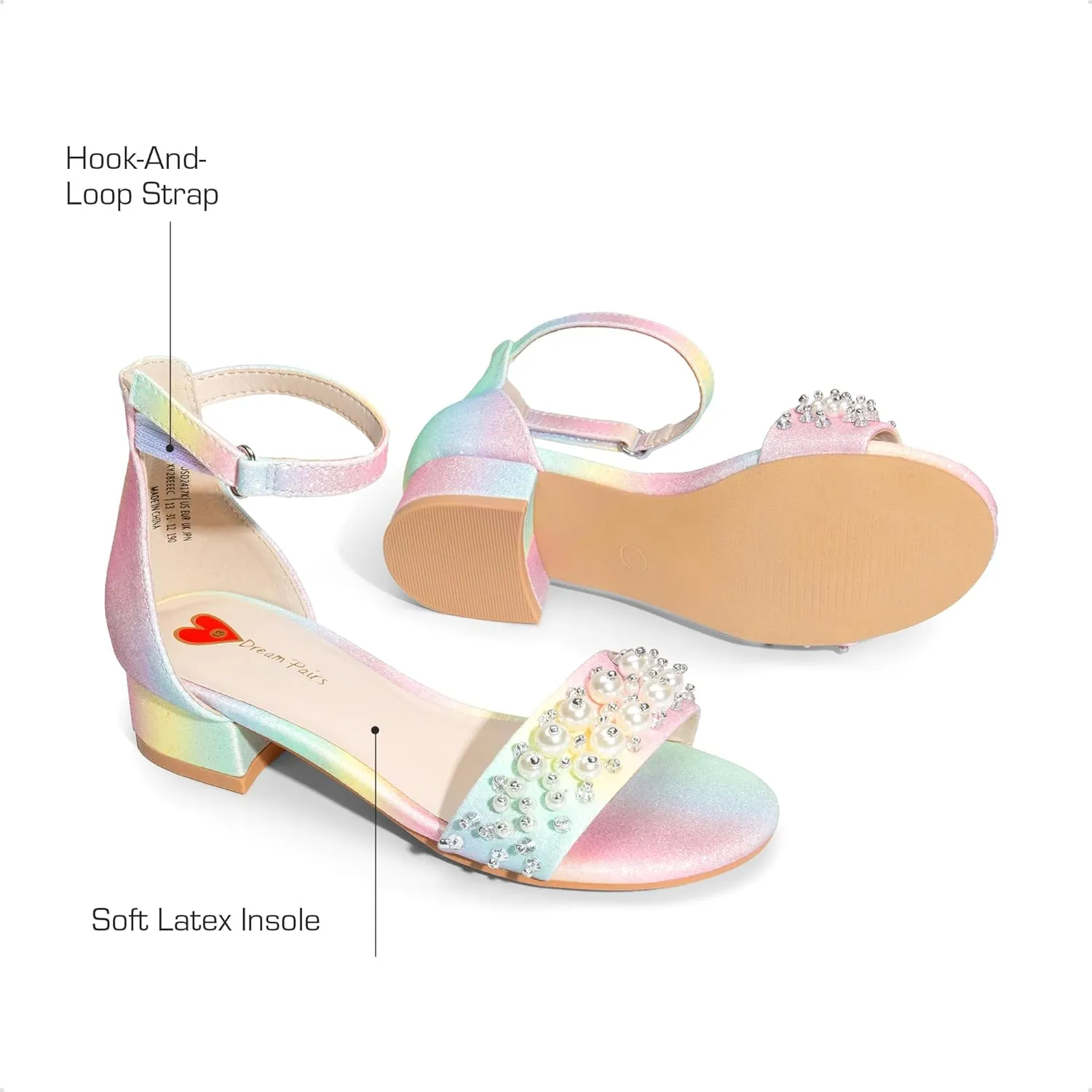 DREAM PAIRS Girls Sandals Low Heel Pump Ankle Strap Pearl Dress Flower Wedding Party Shoes for Little Kid/Big Kid