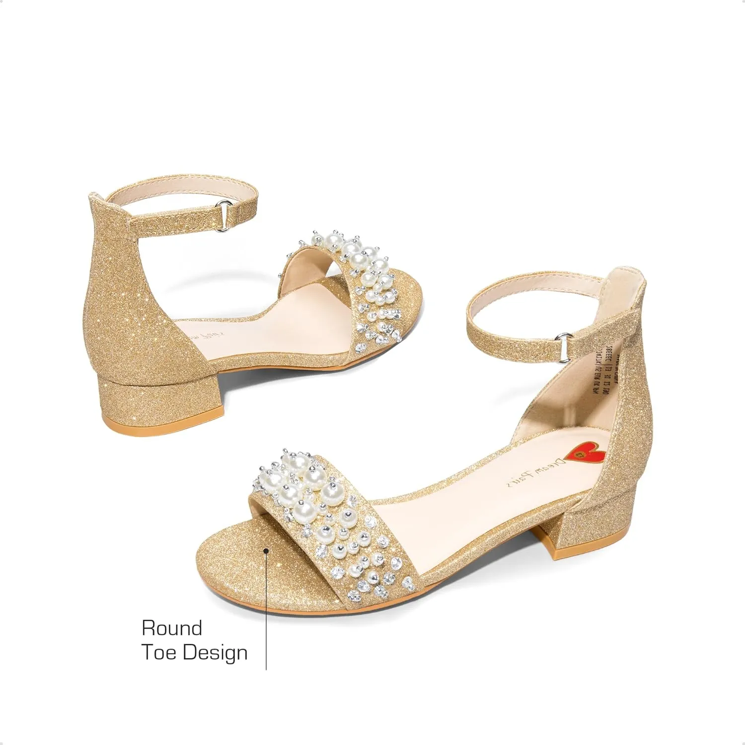 DREAM PAIRS Girls Sandals Low Heel Pump Ankle Strap Pearl Dress Flower Wedding Party Shoes for Little Kid/Big Kid
