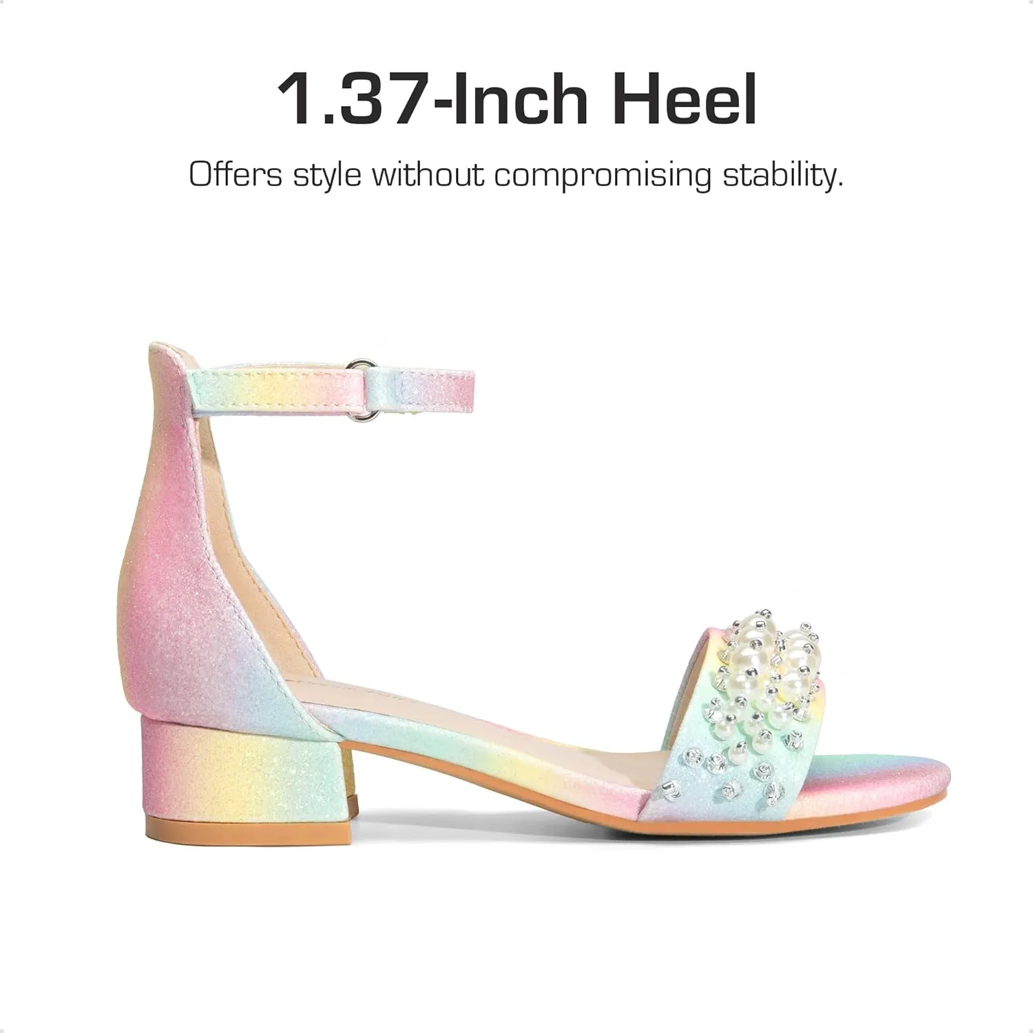 DREAM PAIRS Girls Sandals Low Heel Pump Ankle Strap Pearl Dress Flower Wedding Party Shoes for Little Kid/Big Kid