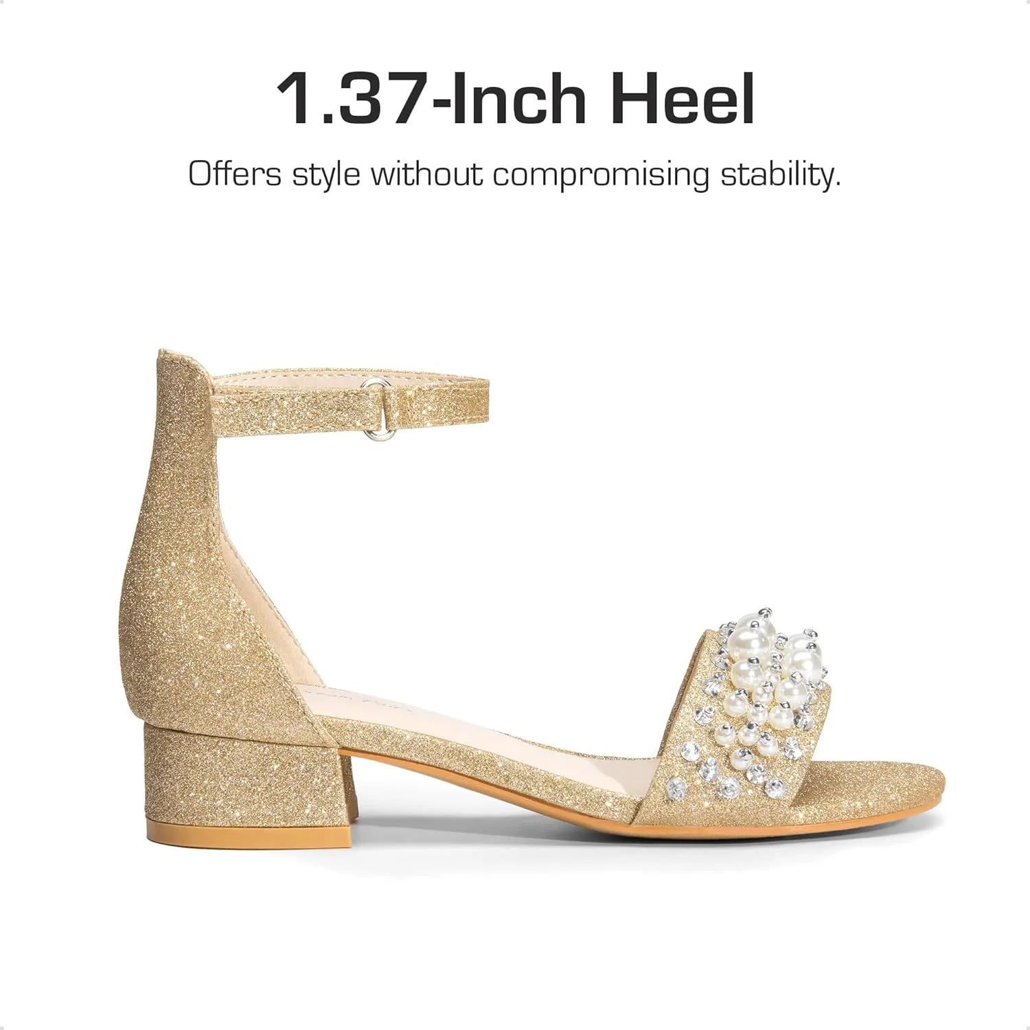DREAM PAIRS Girls Sandals Low Heel Pump Ankle Strap Pearl Dress Flower Wedding Party Shoes for Little Kid/Big Kid