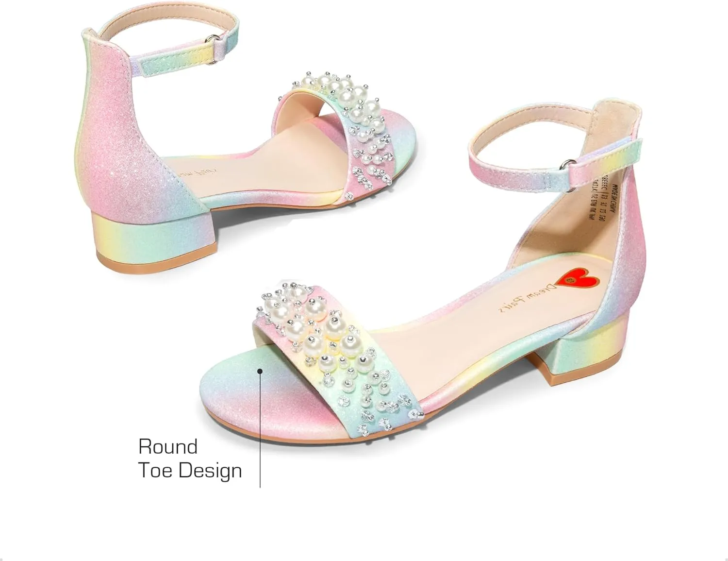 DREAM PAIRS Girls Sandals Low Heel Pump Ankle Strap Pearl Dress Flower Wedding Party Shoes for Little Kid/Big Kid