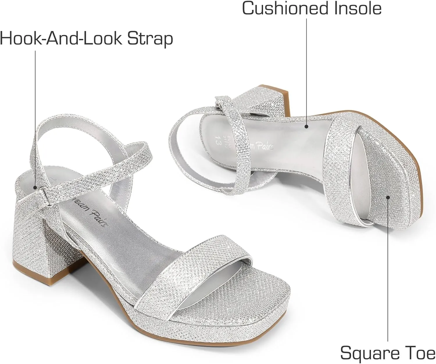 DREAM PAIRS Girls Sandals Open Toe Low Block Chunky Heels Sandals Party Dress Pumps Shoes for Little Big Kid