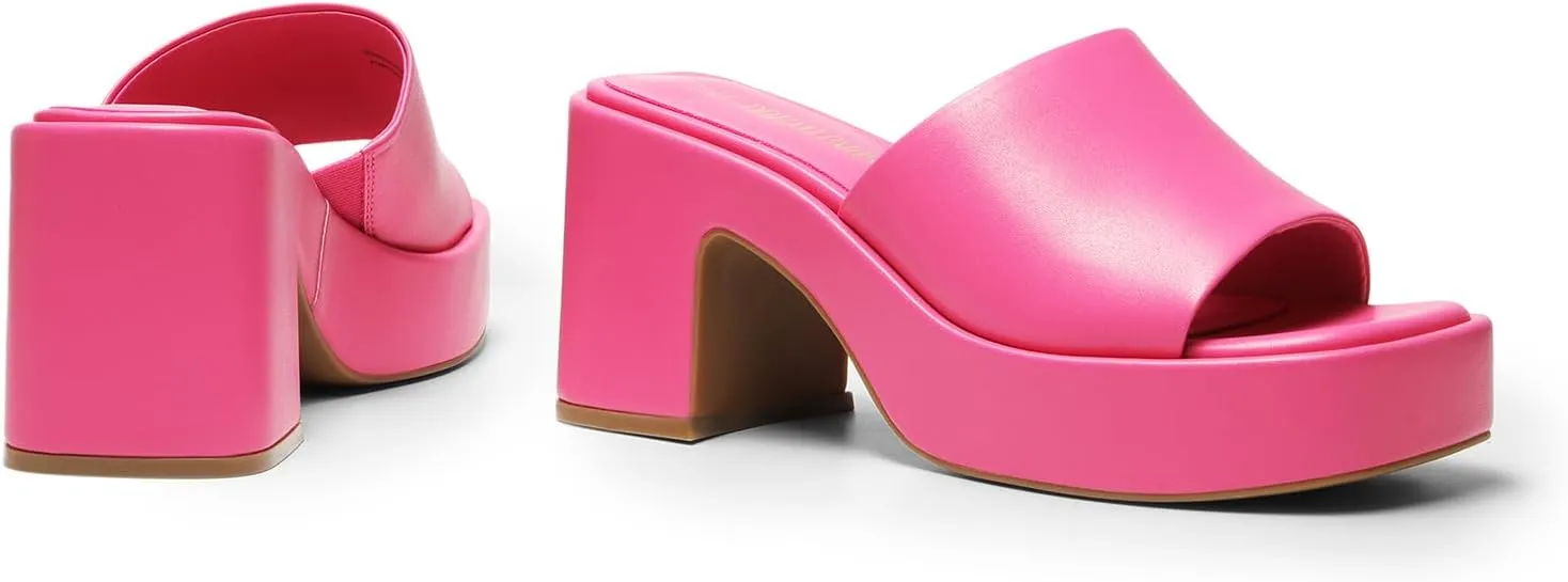 DREAM PAIRS High Chunky Platform Heels for Women Fashion Comfort Slip on Square Open Toe Block Heel Sandals