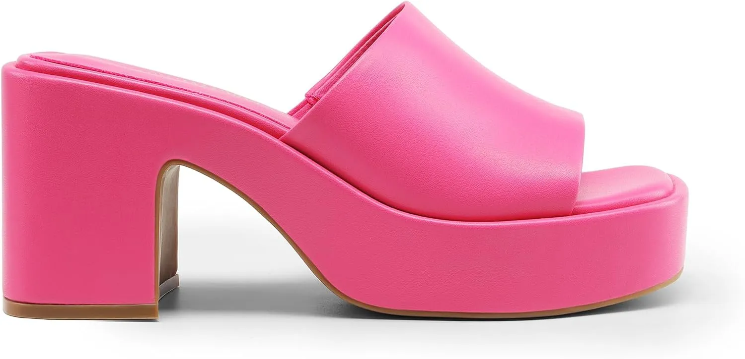 DREAM PAIRS High Chunky Platform Heels for Women Fashion Comfort Slip on Square Open Toe Block Heel Sandals