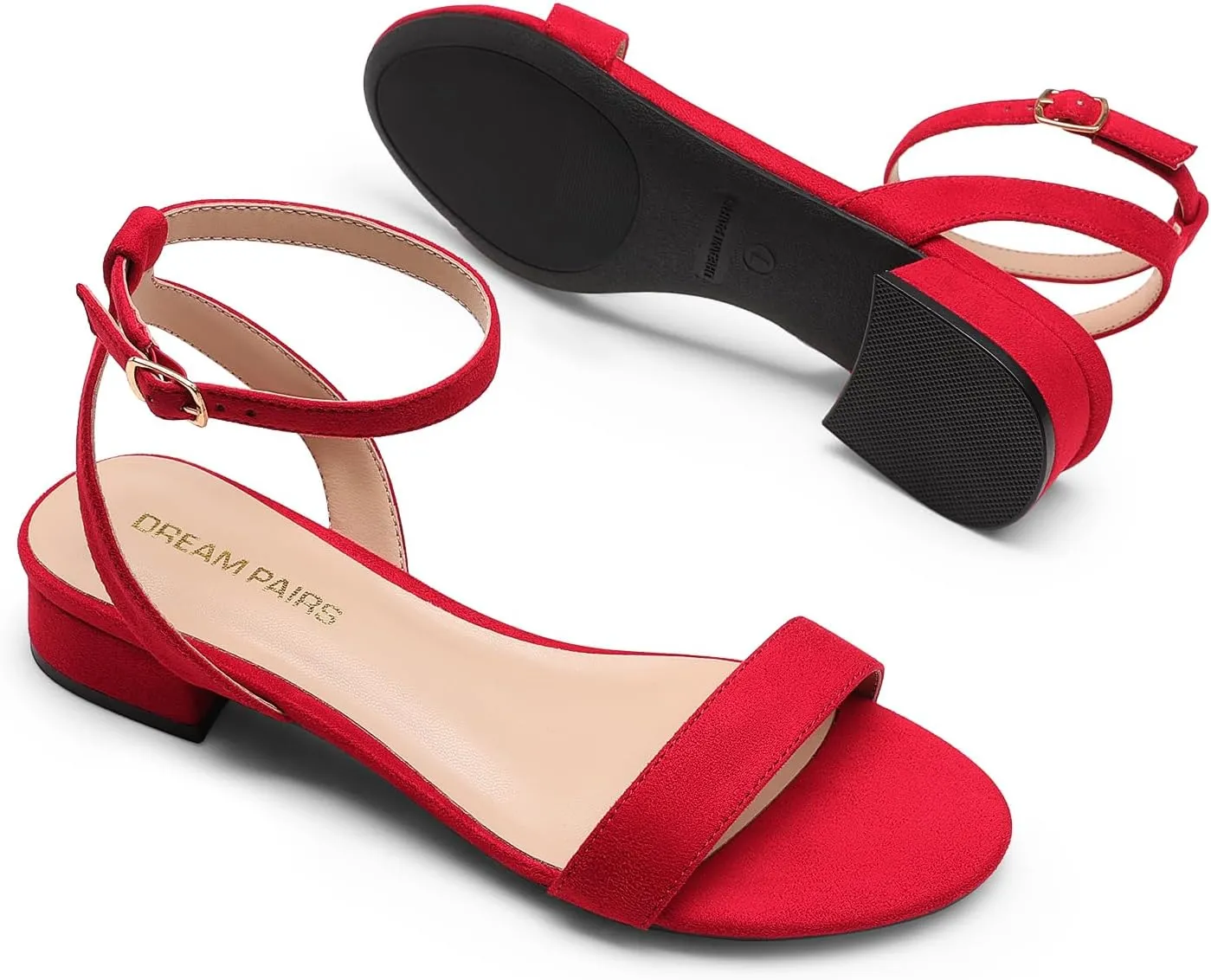 DREAM PAIRS Women Black White Nude Clear Sandals Low Heel Dressy Sandals Ankle Strap Open Toe Chunky Block Heeled Summer Classic Comfortable Flat Shoes