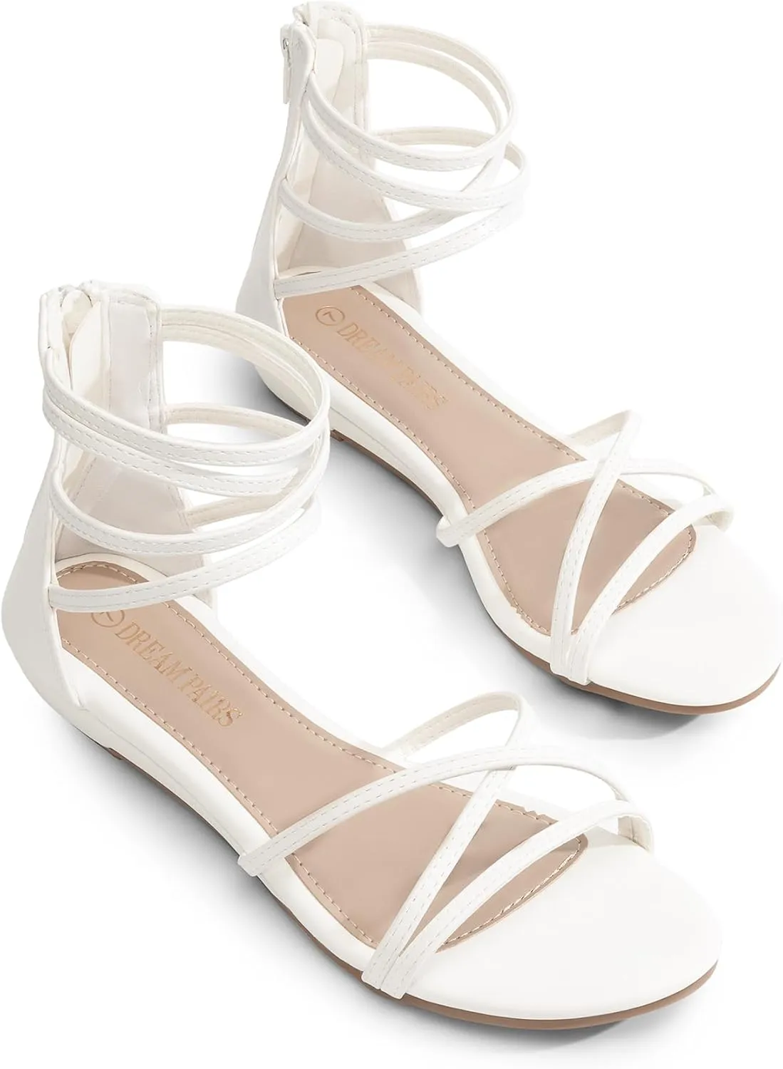 DREAM PAIRS Women's Ankle Strap Flat Sandals Summer Dressy Strappy Gladiator Rhinestones Sandals