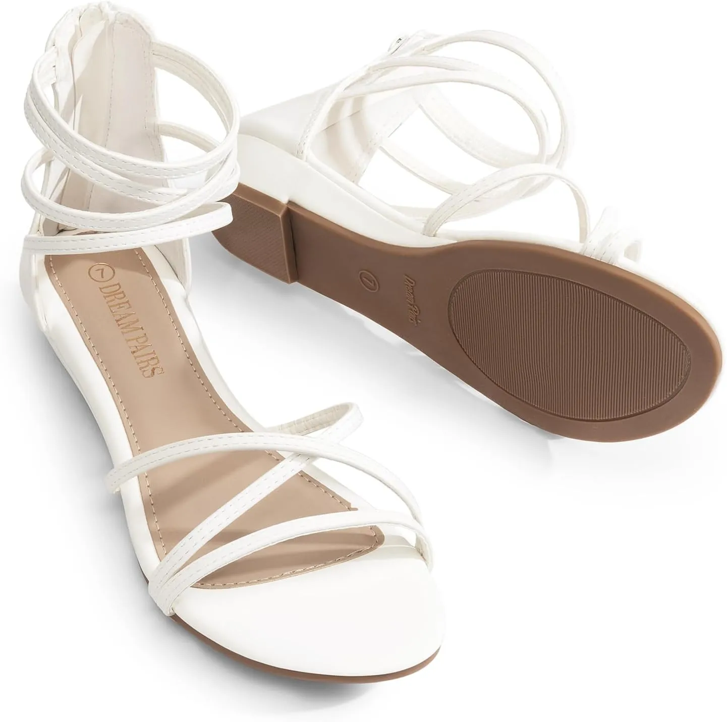DREAM PAIRS Women's Ankle Strap Flat Sandals Summer Dressy Strappy Gladiator Rhinestones Sandals