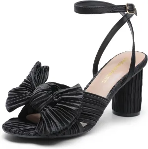 DREAM PAIRS Women's Bow Knot Heeled Sandals Low Chunky Heels Open Toe Ankle Strap Slingback Dress Shoes for Wedding Bridal Party