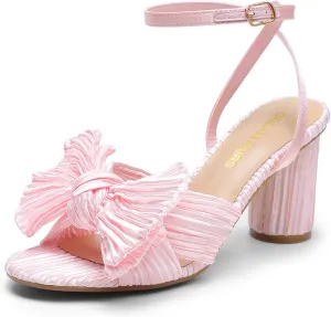DREAM PAIRS Women's Bow Knot Heeled Sandals Low Chunky Heels Open Toe Ankle Strap Slingback Dress Shoes for Wedding Bridal Party