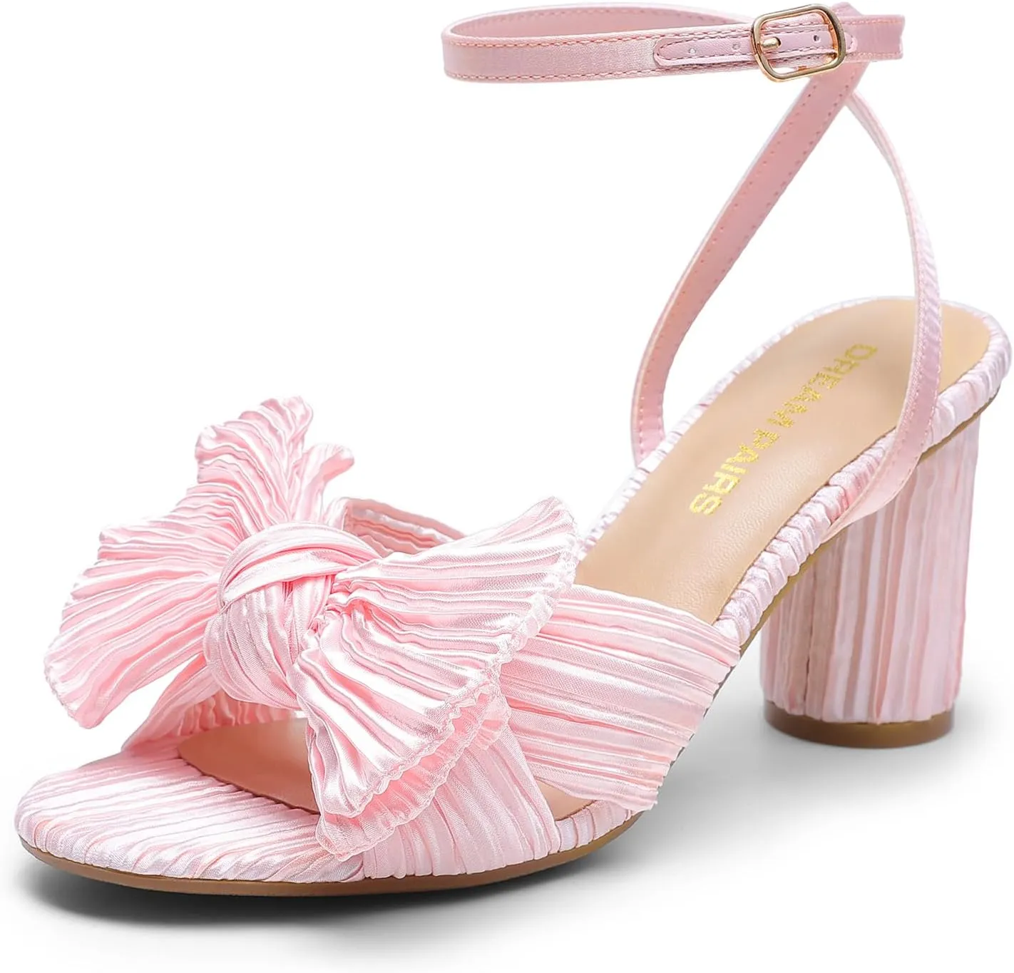 DREAM PAIRS Women's Bow Knot Heeled Sandals Low Chunky Heels Open Toe Ankle Strap Slingback Dress Shoes for Wedding Bridal Party
