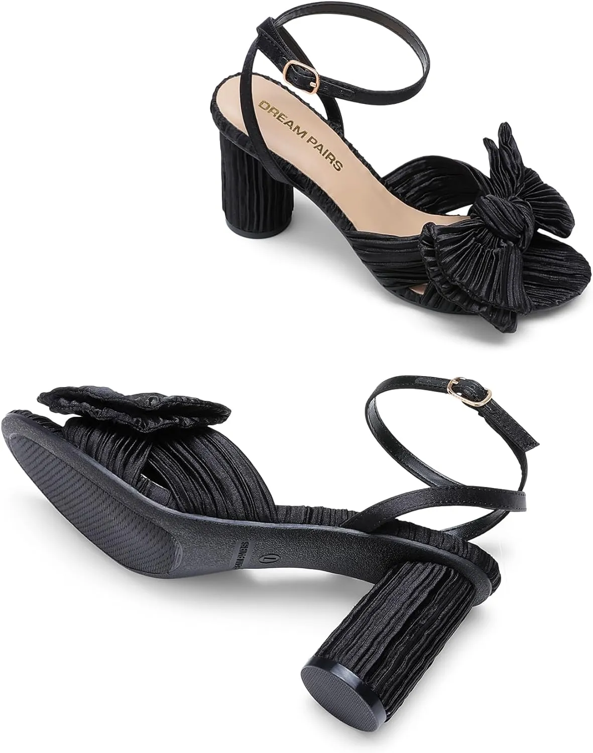 DREAM PAIRS Women's Bow Knot Heeled Sandals Low Chunky Heels Open Toe Ankle Strap Slingback Dress Shoes for Wedding Bridal Party