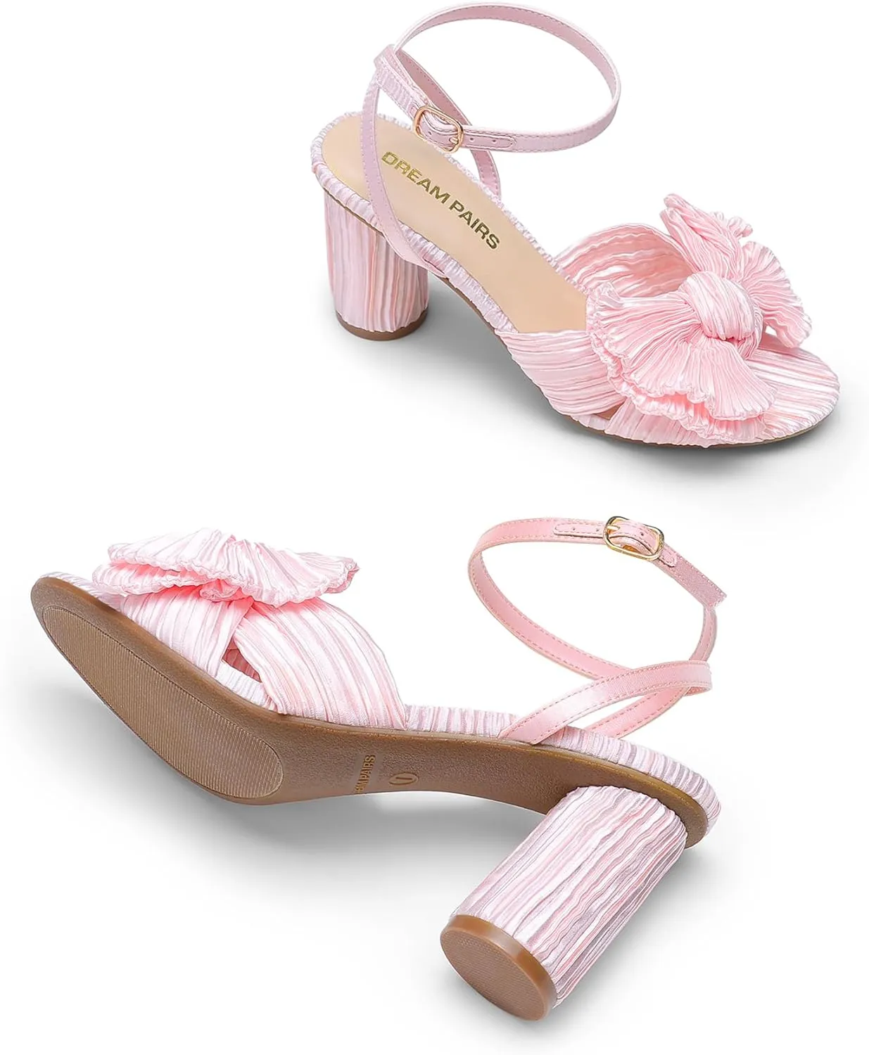DREAM PAIRS Women's Bow Knot Heeled Sandals Low Chunky Heels Open Toe Ankle Strap Slingback Dress Shoes for Wedding Bridal Party
