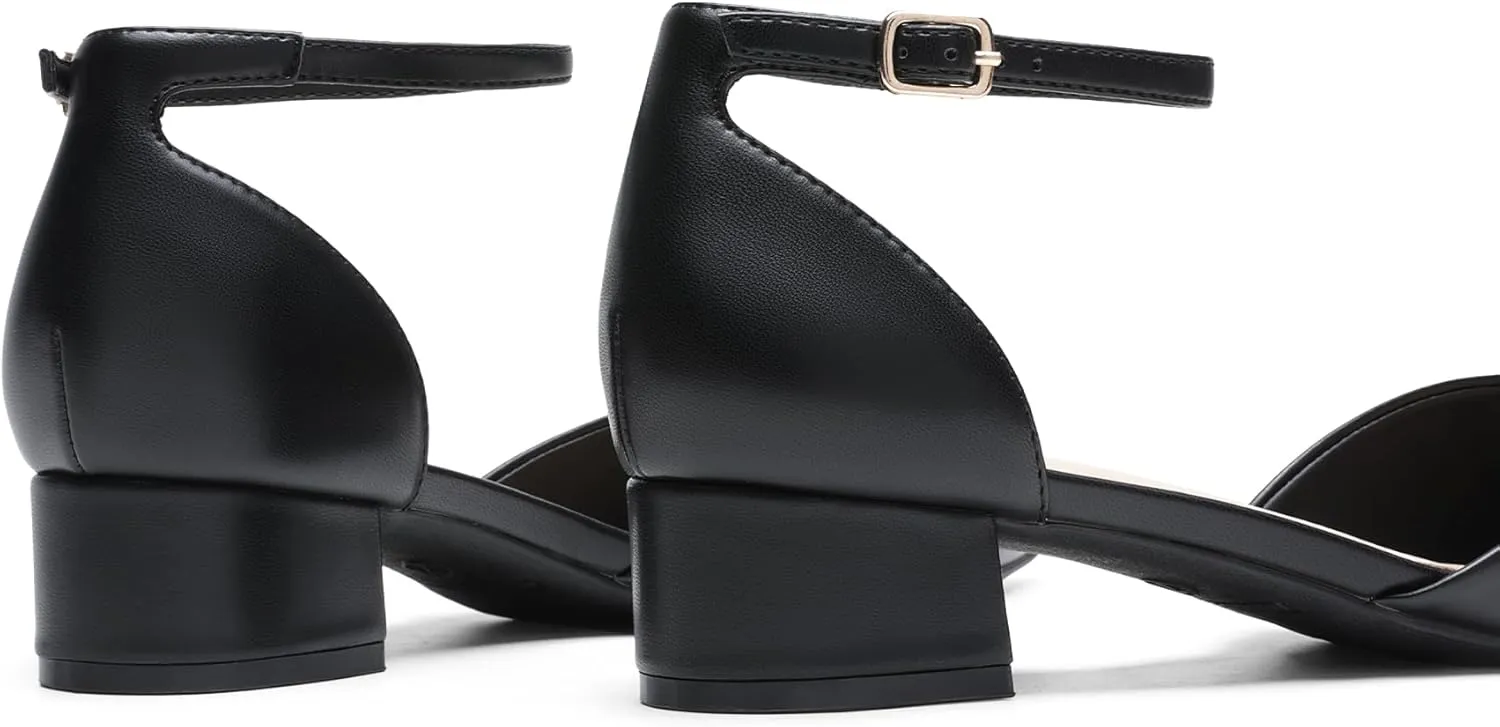 DREAM PAIRS Women's Dress Shoes Low Heel Pumps Closed Toe Comfort Casual D'Orsay Flats Ankle Strap