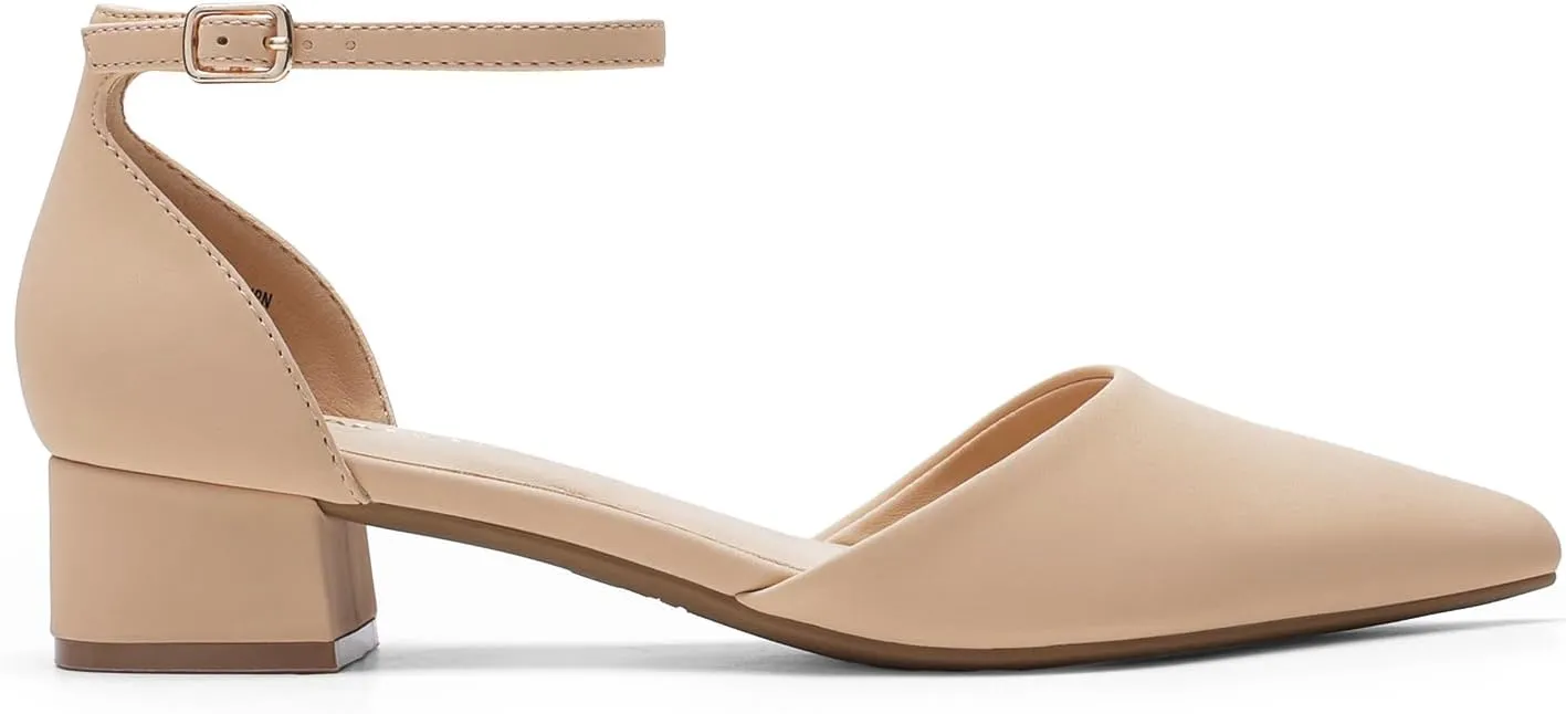 DREAM PAIRS Women's Dress Shoes Low Heel Pumps Closed Toe Comfort Casual D'Orsay Flats Ankle Strap