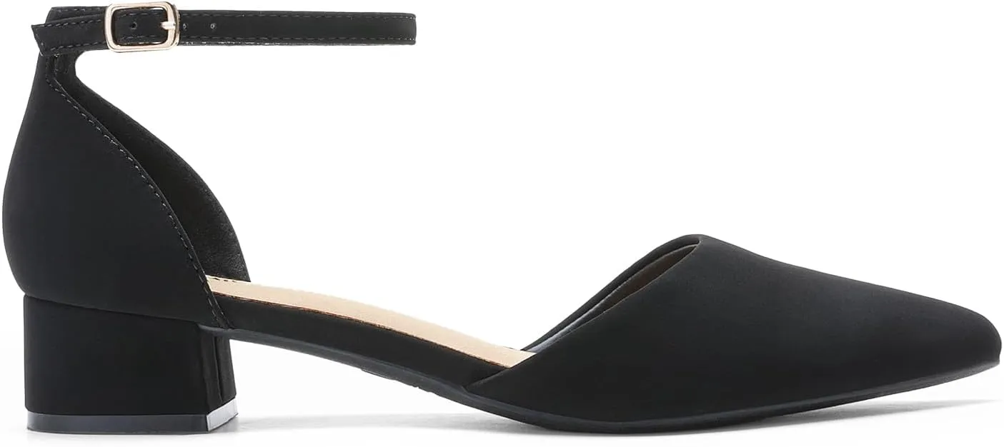 DREAM PAIRS Women's Dress Shoes Low Heel Pumps Closed Toe Comfort Casual D'Orsay Flats Ankle Strap