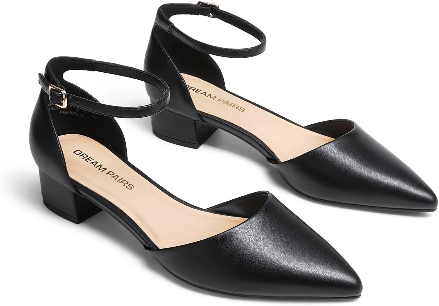 DREAM PAIRS Women's Dress Shoes Low Heel Pumps Closed Toe Comfort Casual D'Orsay Flats Ankle Strap