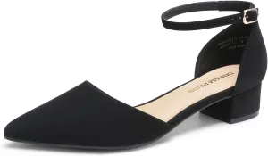 DREAM PAIRS Women's Dress Shoes Low Heel Pumps Closed Toe Comfort Casual D'Orsay Flats Ankle Strap