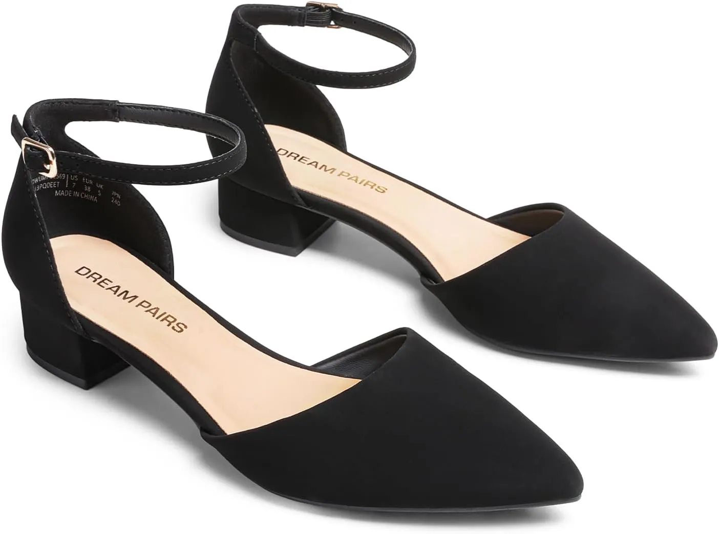 DREAM PAIRS Women's Dress Shoes Low Heel Pumps Closed Toe Comfort Casual D'Orsay Flats Ankle Strap