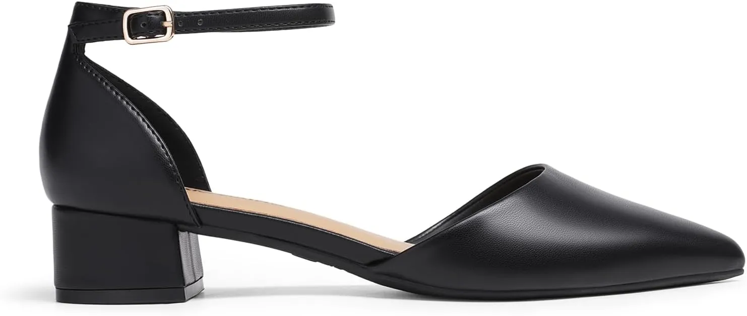 DREAM PAIRS Women's Dress Shoes Low Heel Pumps Closed Toe Comfort Casual D'Orsay Flats Ankle Strap