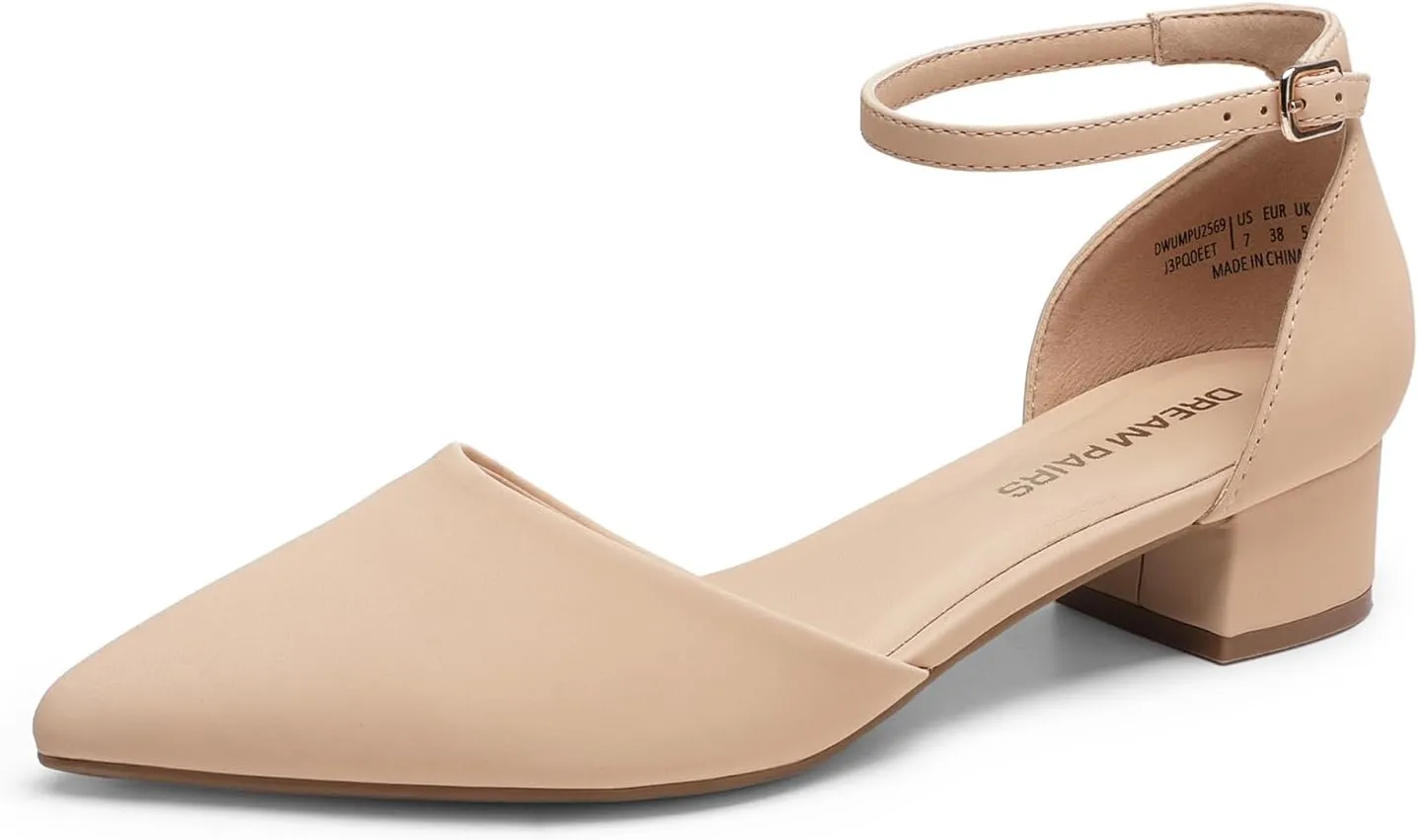 DREAM PAIRS Women's Dress Shoes Low Heel Pumps Closed Toe Comfort Casual D'Orsay Flats Ankle Strap
