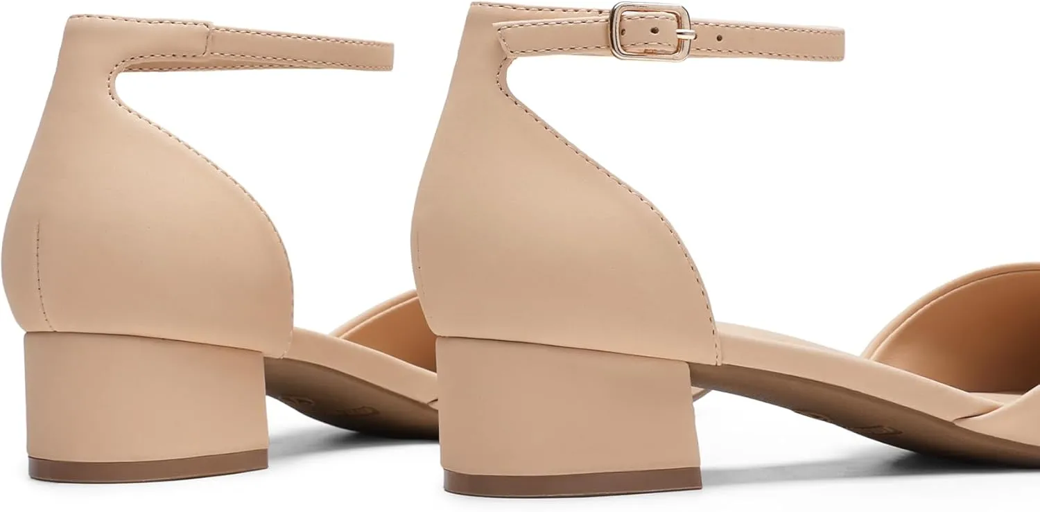 DREAM PAIRS Women's Dress Shoes Low Heel Pumps Closed Toe Comfort Casual D'Orsay Flats Ankle Strap
