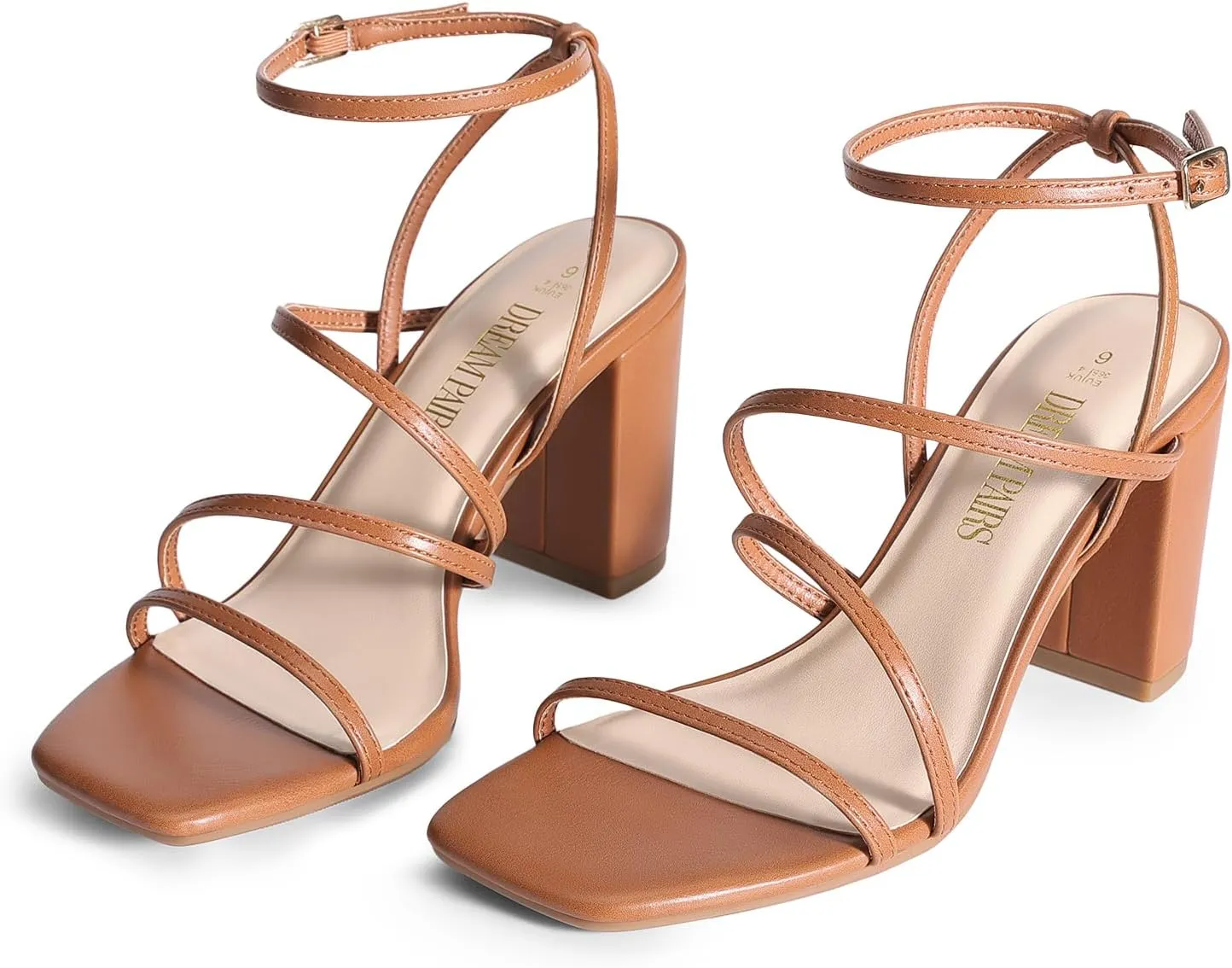 DREAM PAIRS Women's Heels Chunky Block Strappy Square Open Toe Ankle Buckle Heeled Sandals Wedding Party Dress Shoes Indie