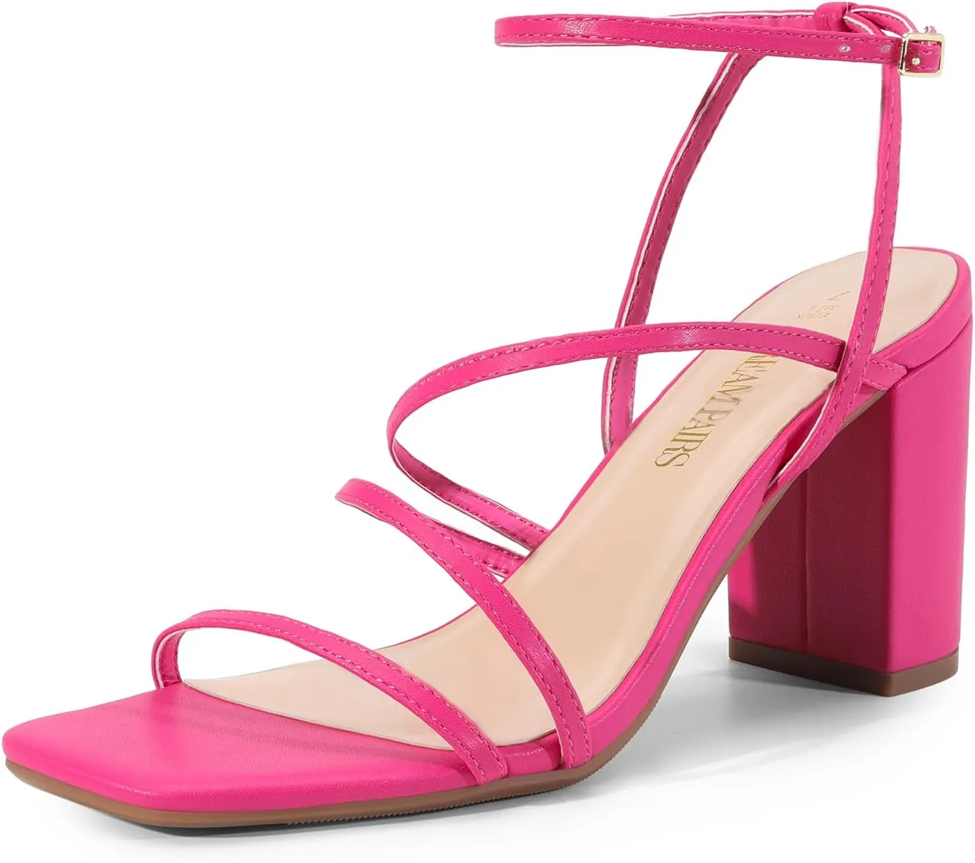 DREAM PAIRS Women's Heels Chunky Block Strappy Square Open Toe Ankle Buckle Heeled Sandals Wedding Party Dress Shoes Indie