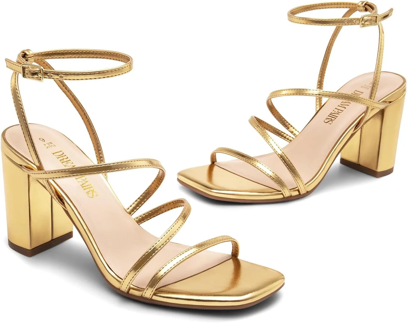 DREAM PAIRS Women's Heels Chunky Block Strappy Square Open Toe Ankle Buckle Heeled Sandals Wedding Party Dress Shoes Indie