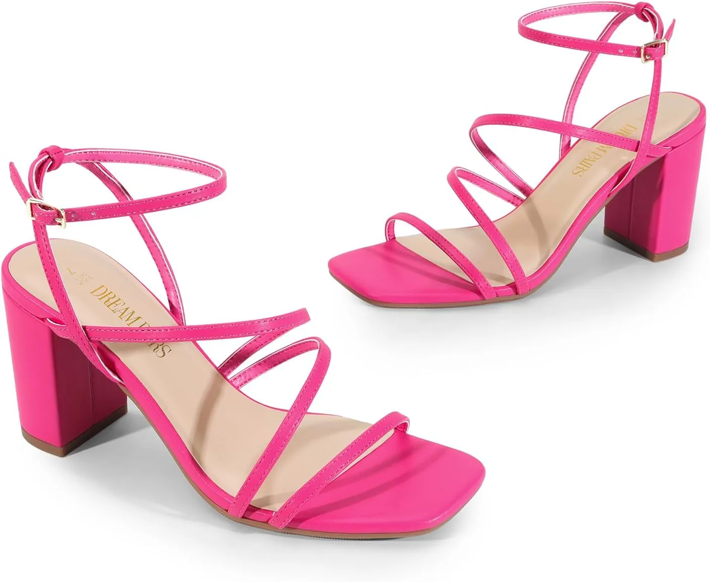 DREAM PAIRS Women's Heels Chunky Block Strappy Square Open Toe Ankle Buckle Heeled Sandals Wedding Party Dress Shoes Indie