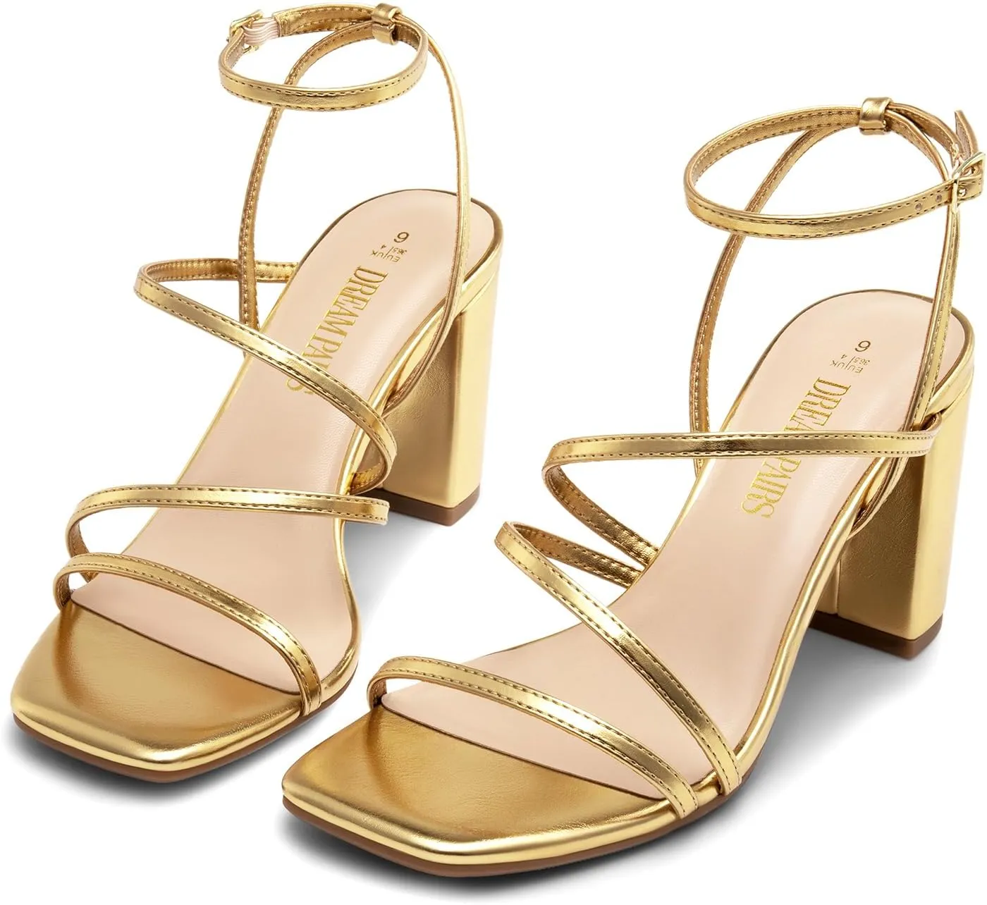 DREAM PAIRS Women's Heels Chunky Block Strappy Square Open Toe Ankle Buckle Heeled Sandals Wedding Party Dress Shoes Indie