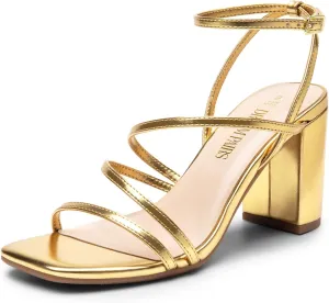 DREAM PAIRS Women's Heels Chunky Block Strappy Square Open Toe Ankle Buckle Heeled Sandals Wedding Party Dress Shoes Indie
