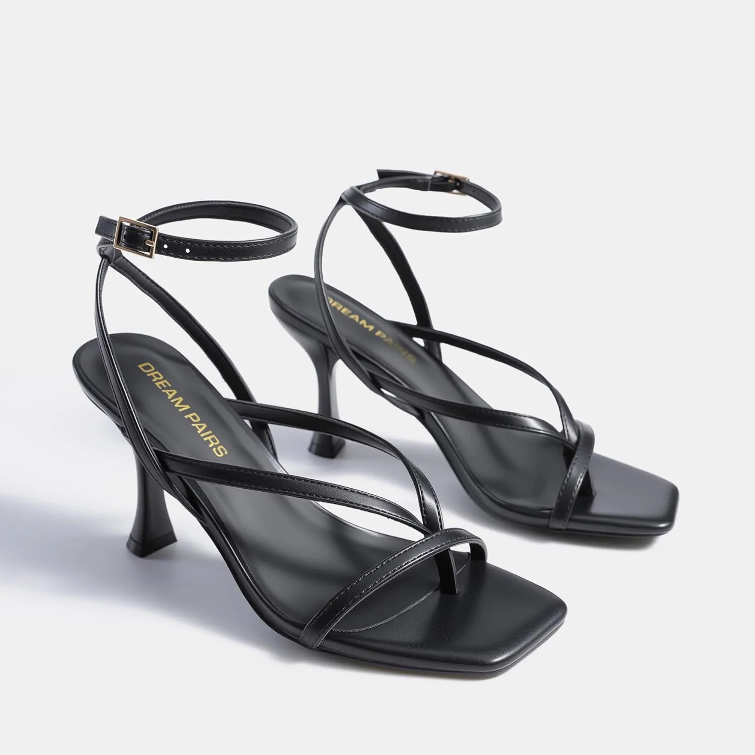 DREAM PAIRS Women's Low Kitten Heels Strappy Design with Lace Up Open Square Toe Thong Ankle Strap Shoes Fashionable Sexy Sylvestra Heeled Sandals for Dressy Occasions