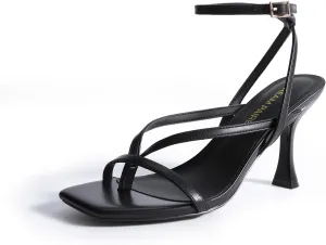DREAM PAIRS Women's Low Kitten Heels Strappy Design with Lace Up Open Square Toe Thong Ankle Strap Shoes Fashionable Sexy Sylvestra Heeled Sandals for Dressy Occasions