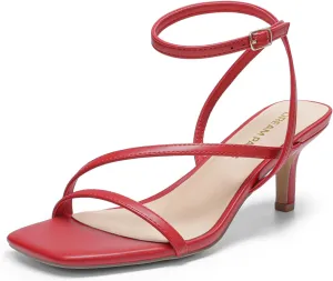 DREAM PAIRS Women's Low Kitten Heels Strappy Open Square Toe Ankle Strap Sexy Fashion Comfort Dress Shoes Party Heeled Sandals