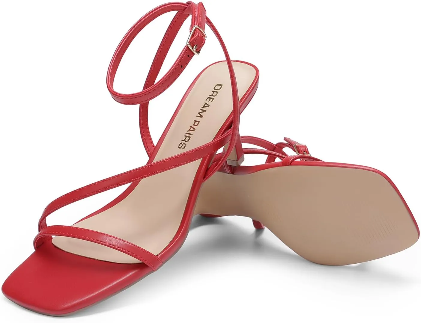 DREAM PAIRS Women's Low Kitten Heels Strappy Open Square Toe Ankle Strap Sexy Fashion Comfort Dress Shoes Party Heeled Sandals